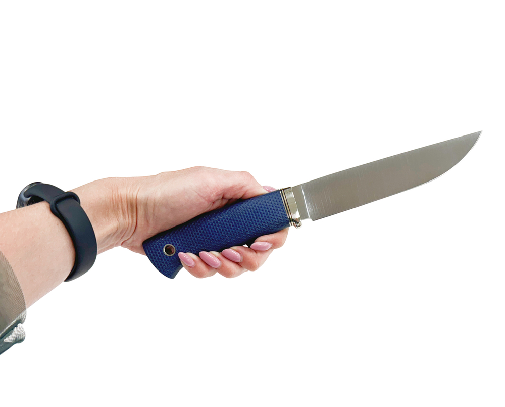 Нож Дл. Джек Эксперт, сталь М390, микарта синяя, гарда мельхиор, 371.5356
