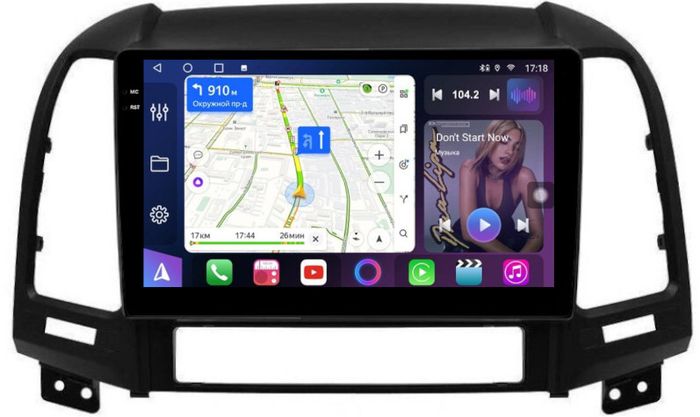 Магнитола для Hyundai Santa Fe 2 CM 2006-2012 (рамка черная) - FarCar S500-TS10 монитор 9.5" QLED на Android 14, Быстрая, CarPlay, 4G SIM-слот