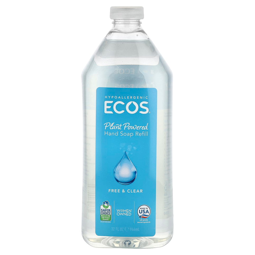 Ecos, сменное мыло для рук на растительной основе, мягкое и прозрачное, 946 мл (32 жидк. унции)