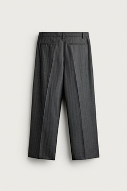 ZARA БРЮКИ RELAXED FIT В ПОЛОСКУ СО СКЛАДКАМИ, СЕРЫЙ