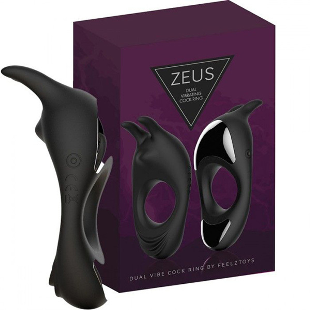 Черное эрекционное виброкольцо 3см с двумя моторами Feelz Toys Zeus Dual Vibe Cock Ring