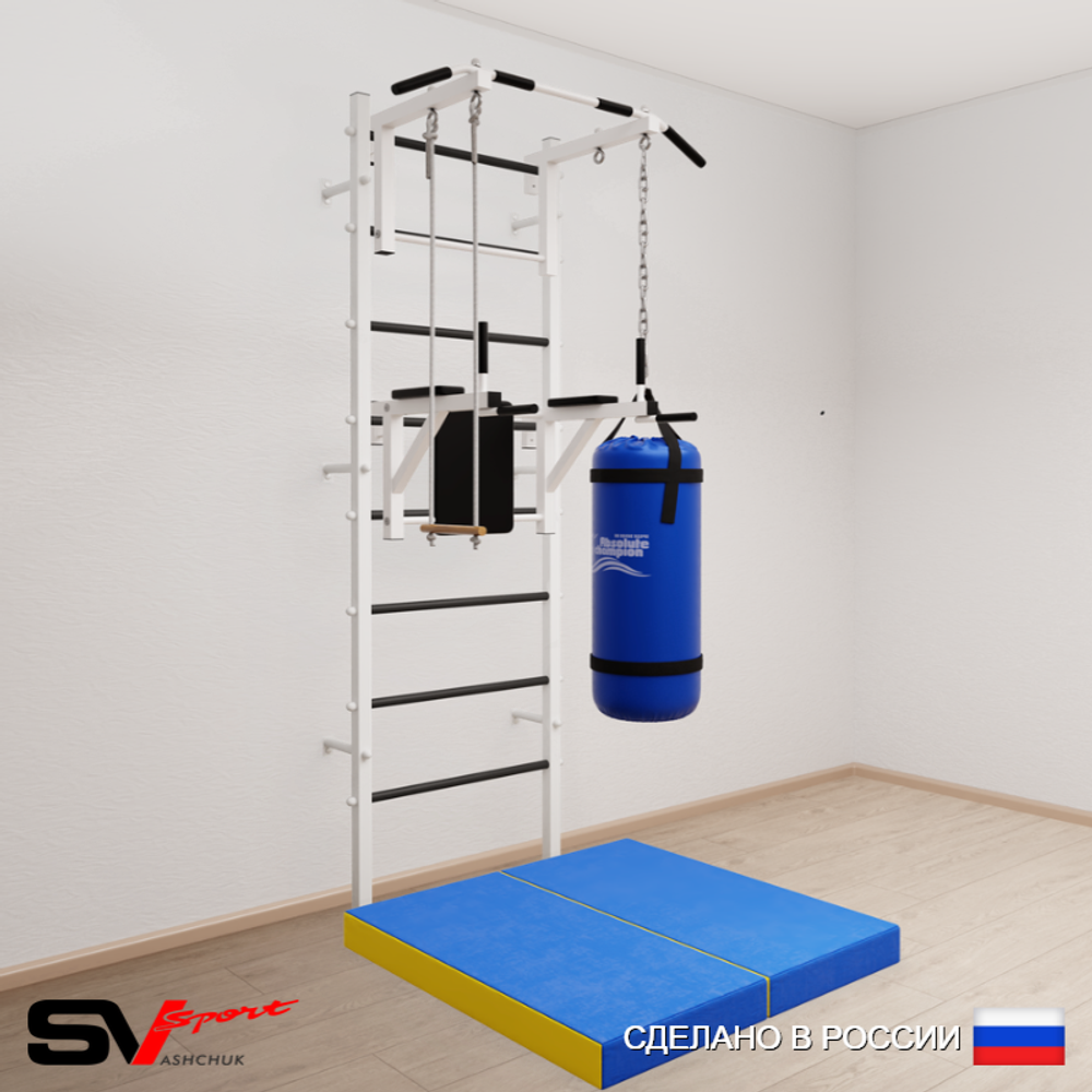 Шведская стенка Sv Sport усиленная 6735 (Турник стандарт/Брусья/Трапеция/Цепь/Мешок 15кг/Мат 1м)