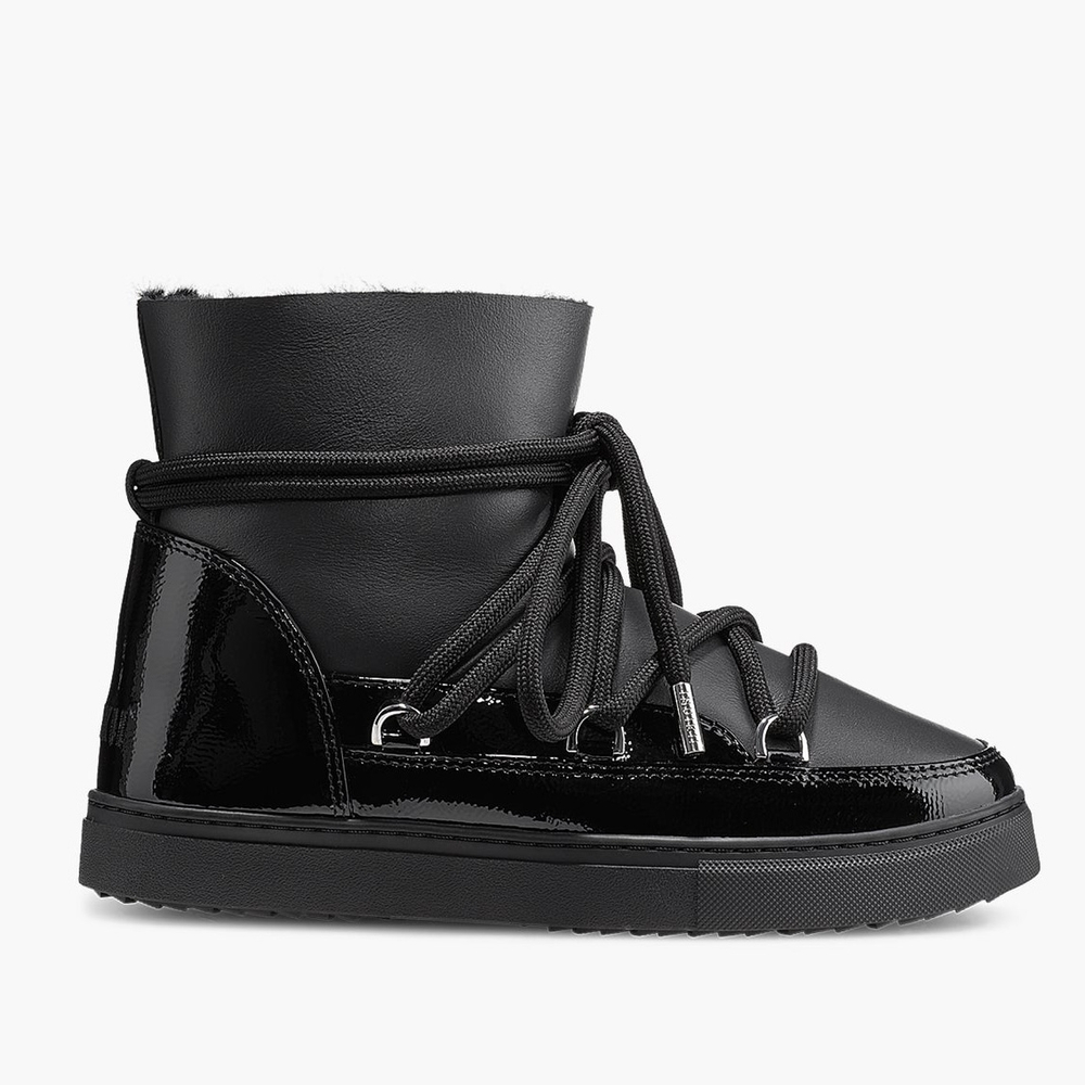 Высокие комбинированные кеды INUIKII Sneaker Gloss Black на меху