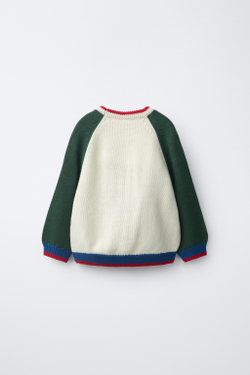 ZARA ДЖЕМПЕР С ВЫШИВКОЙ PLUTO И MICKEY MOUSE © DISNEY, ЗЕЛЕНЫЙ/ЭКРЮ