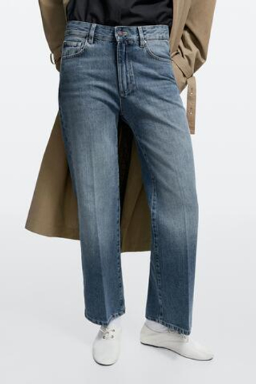 Massimo Dutti Укороченные джинсы клеш со средней посадкой, средне-синий