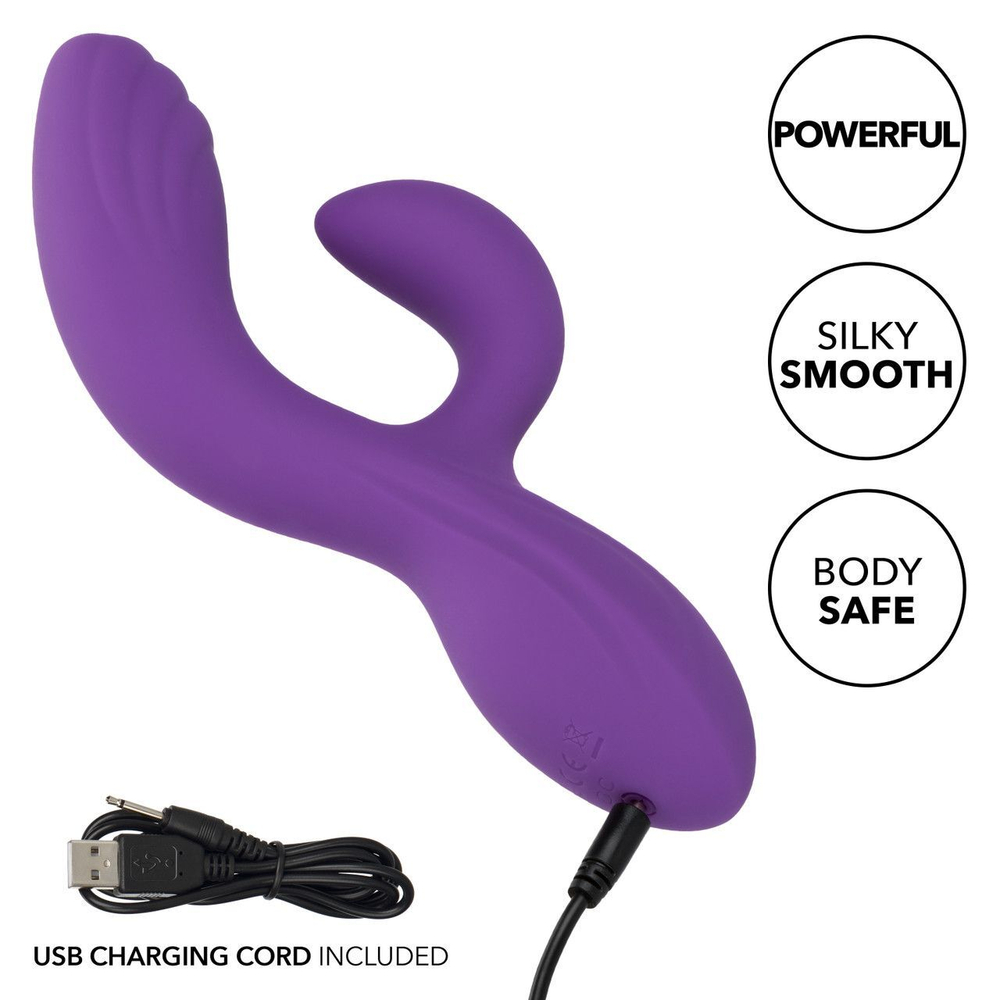 Фиолетовый вибромассажер-кролик Stella Liquid Silicone “C” Curve - 19 см. (Цвет: фиолетовый)