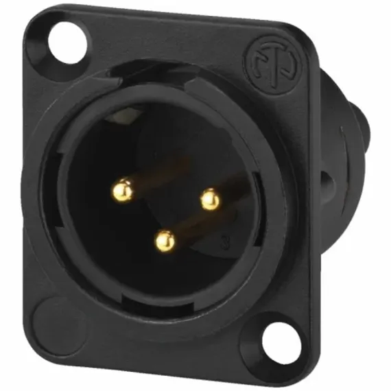 Neutrik NC3MD-LX-B панельный разъем XLR male черненый корпус, золоченые контакты с дополнительной за
