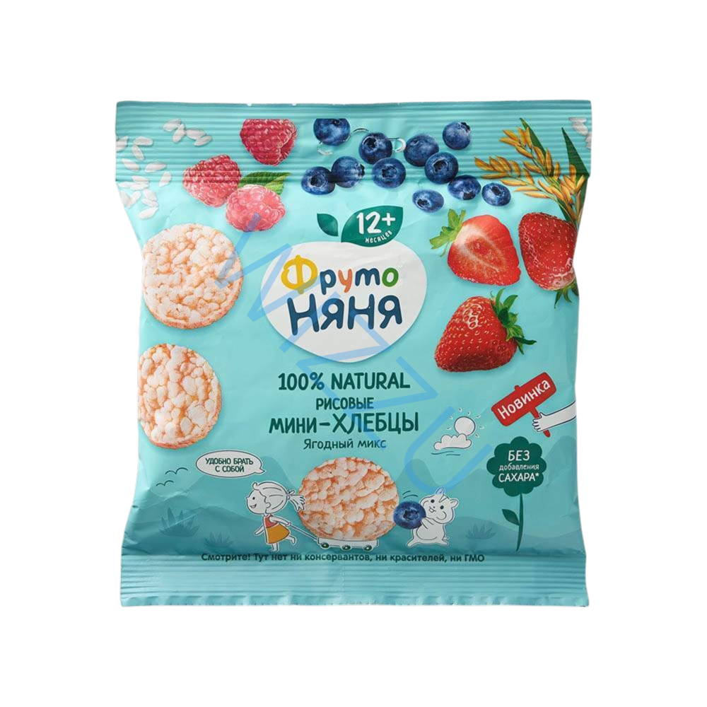 Мини-хлебцы рисовые с яблоком-клубникой-черникой ФрутоНяня, 30 г