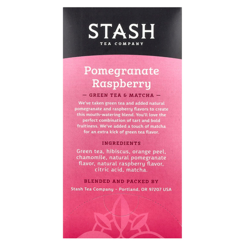 Stash Tea, зеленый чай и матча, гранат и малина, 18 чайных пакетиков, 36 г (1,2 унции)