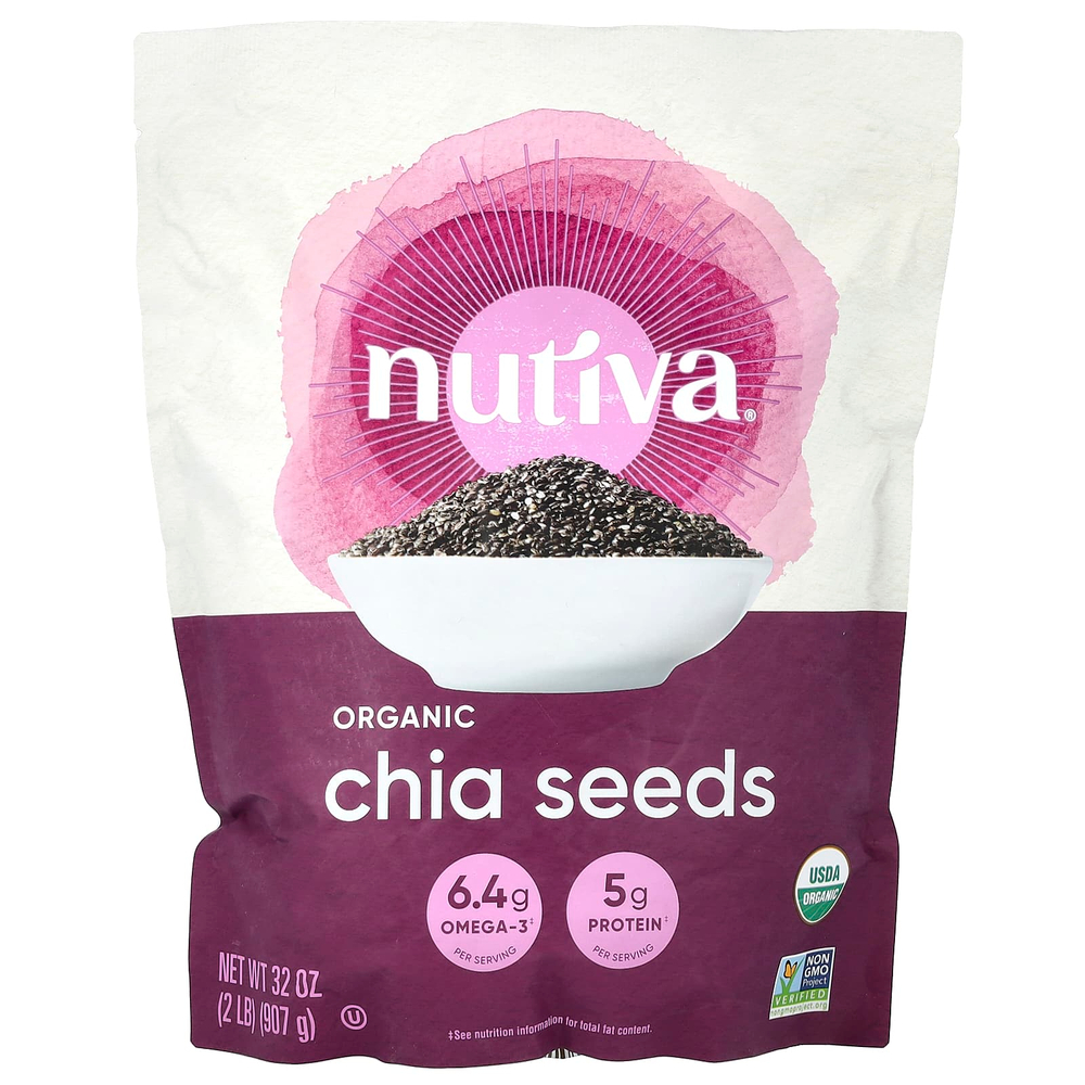 Nutiva, Органические семена чиа, черные, 907 г (2 фунта)