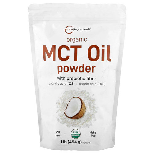 Micro Ingredients, органическое масло MCT в порошке с пребиотической клетчаткой, 454 г (1 фунт)
