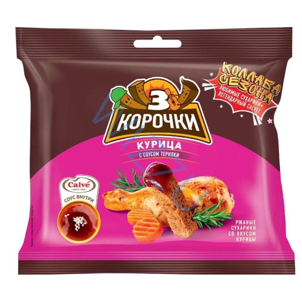 Сухарики Три Корочки ржаные курица +соус 60г+25г терияки