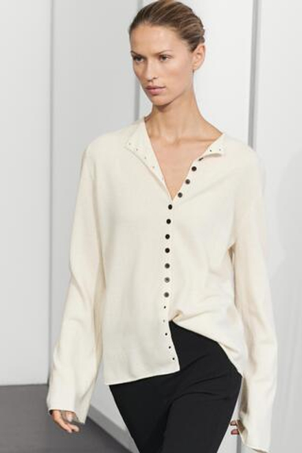 Massimo Dutti Кардиган из смесовой шерсти с пуговицами, натуральный/кремовый