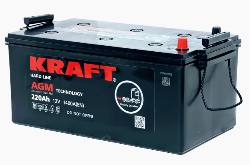 Аккумулятор 6СТ-220 А.ч., о.п., R+, KRAFT AGM