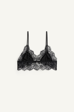ZARA КОМБИНИРОВАННЫЙ ТРЕУГОЛЬНЫЙ БЮСТГАЛЬТЕР С КРУЖЕВОМ - LIMITED EDITION, ЧЕРНЫЙ