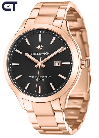 Greenwich GW 041.40.31 часы наручные мужские — стальная классика с чёрным циферблатом и покрытием цвета розового золота