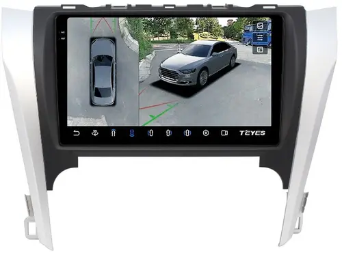 Магнитола для Toyota Camry 50 2011-2014 (рамка серебристо-черная 9) - Teyes CC3-2K-360 на Android 10, Быстрая, 2K QLED, CarPlay, 4G SIM-слот, 4 камеры в комплекте