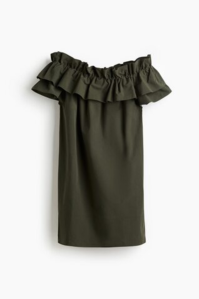 Платье из поплина с открытыми плечами — свободный крой - H&M