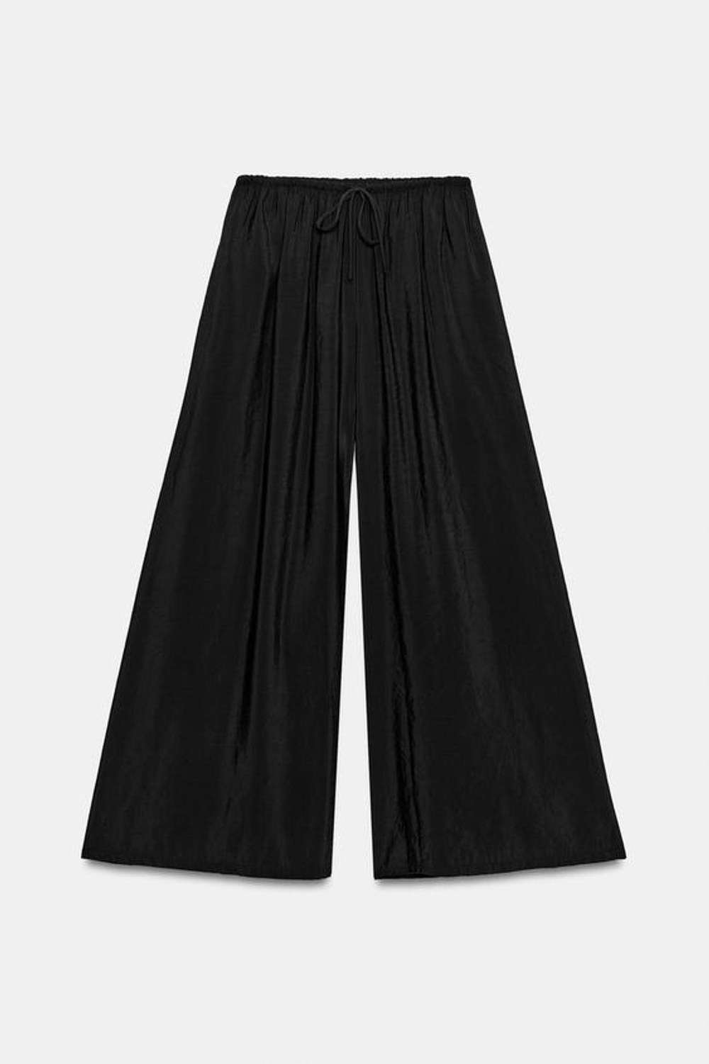 ZARA СТРУЯЩИЕСЯ БРЮКИ ПАЛАЦЦО НА ШНУРКЕ, ЧЕРНЫЙ