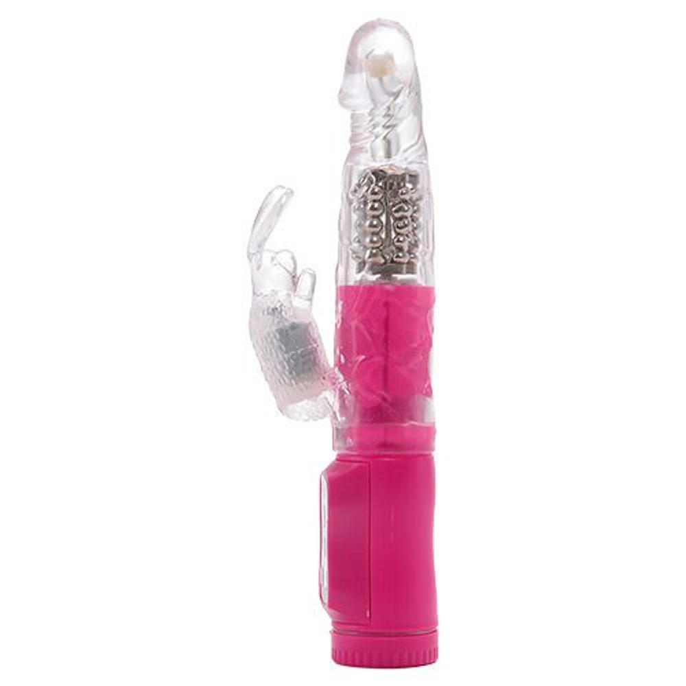 Хай-тек вибратор MAGIC TALES PINK CHARMED RABBIT с бусинами и отростком - 20,5 см. (Цвет: прозрачный)