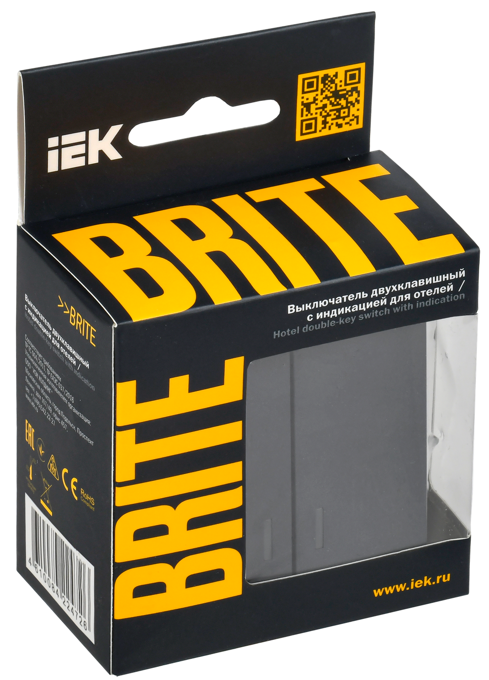 BRITE Выключатель 2-клавишный с индикацией для отелей 10А ВС10-2-9-БрГ графит IEK