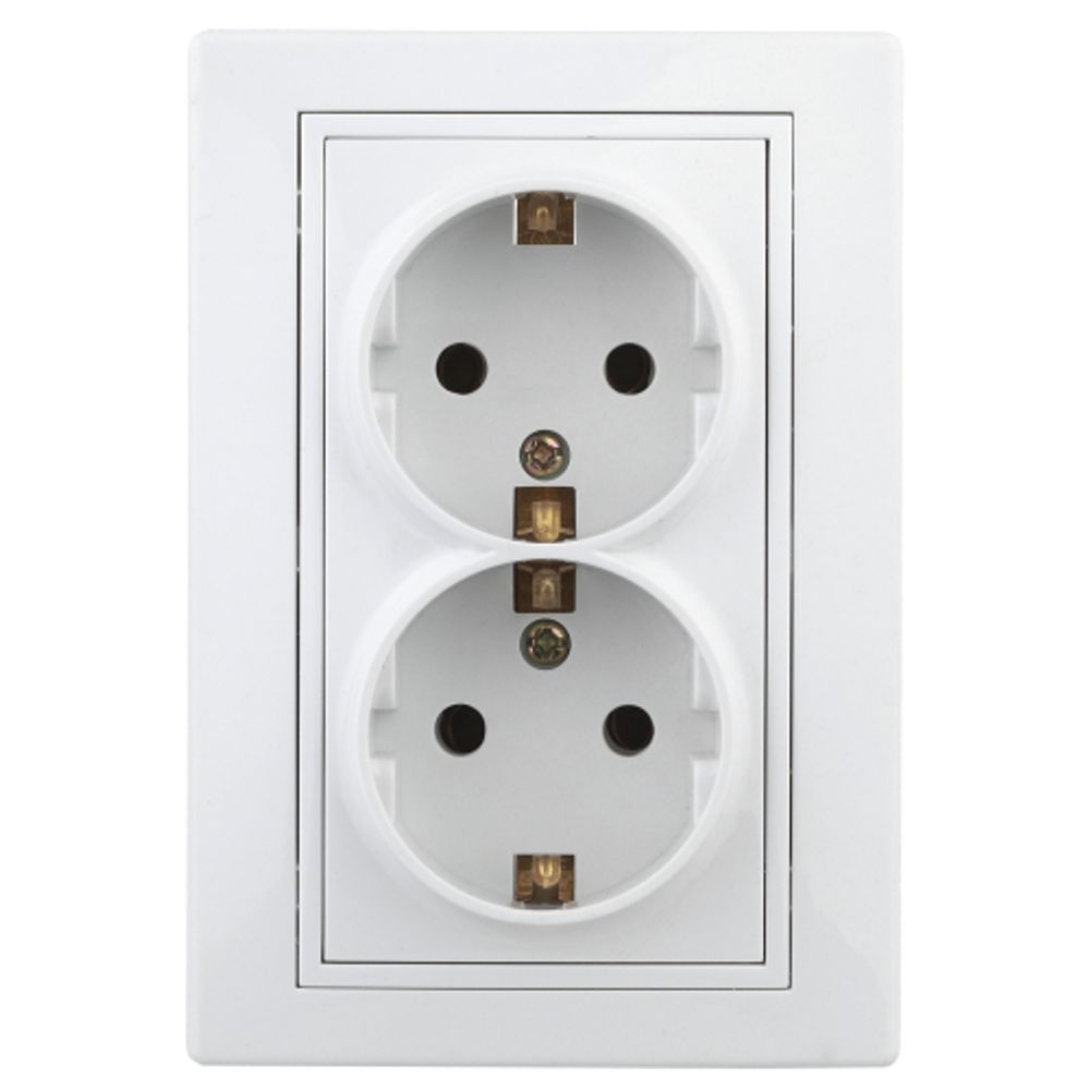 Розетка Intro Plano 1Э-205-01 с заземлением двойная 2X2P+E Schuko 16А-250В СУ без лапок белый | Intro