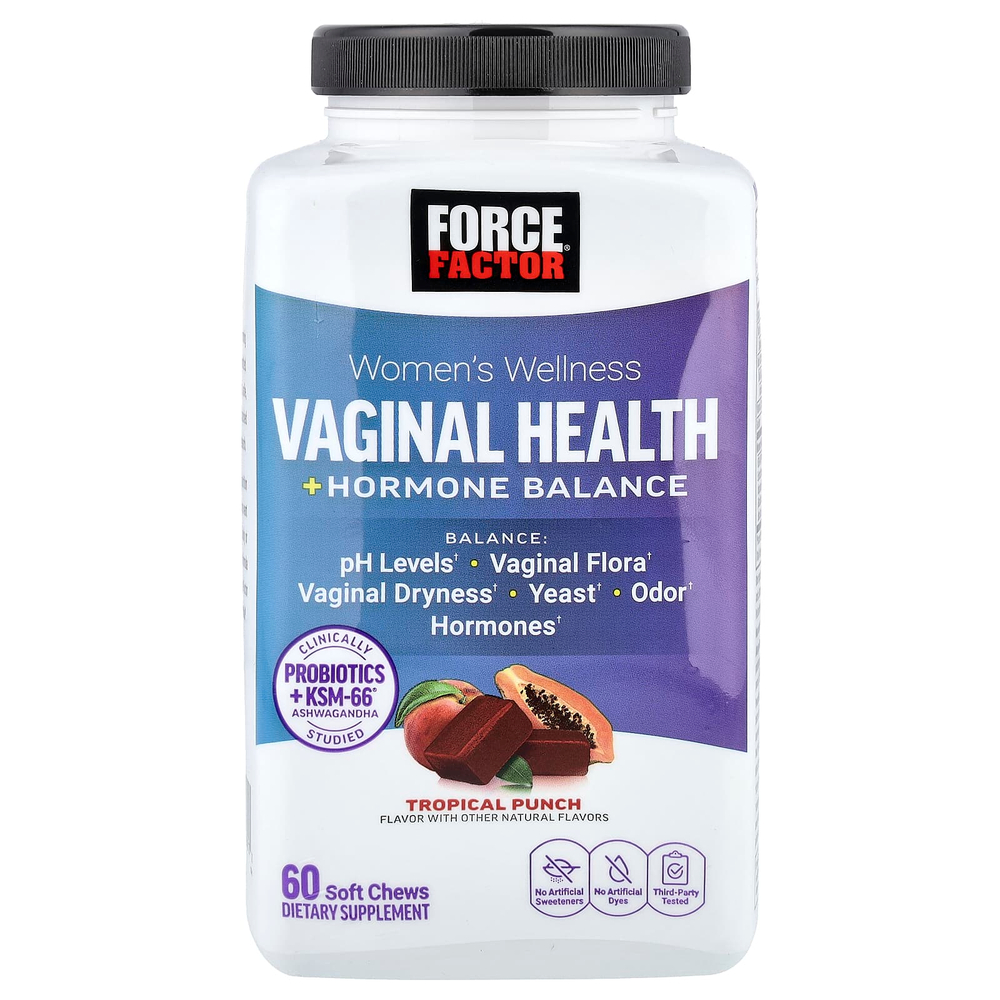 Force Factor, Women's Wellness, здоровье влагалища и гормональный баланс, тропический пунш, 60 жевательных таблеток