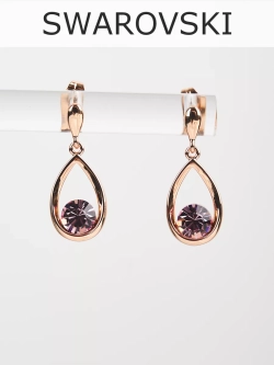 Серьги-капли Белла с розовыми кристаллами Swarovski