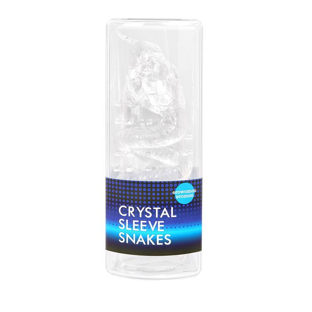 Закрытая рельефная насадка Crystal sleeve snakes в виде змеи с усиками - 14 см. (Цвет: прозрачный)