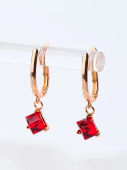 Серьги-подвески Миражи с красным кубиком Swarovski
