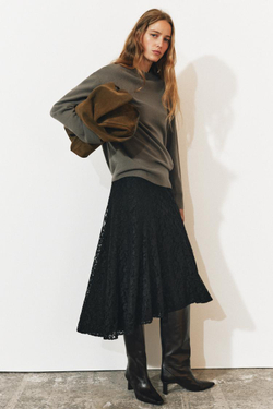 ZARA КРУЖЕВНАЯ ЮБКА МИДИ — ZW COLLECTION, ЧЕРНЫЙ