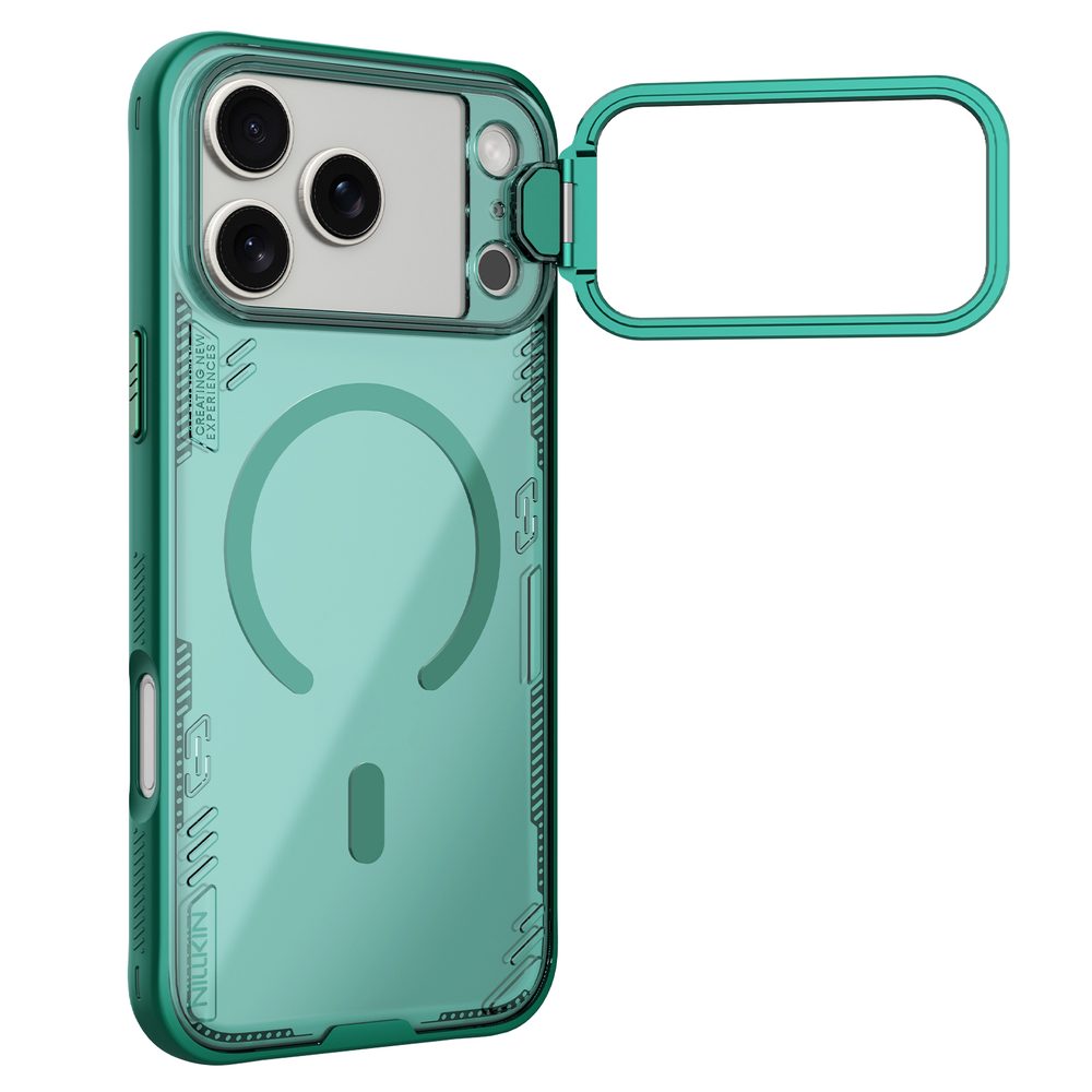 Чехол прозрачный зеленого цвета с MagSafe на iPhone 17 Pro Max, серия Iceblade Prop Magnetic (версия с прозрачной крышкой объектива) от Nillkin