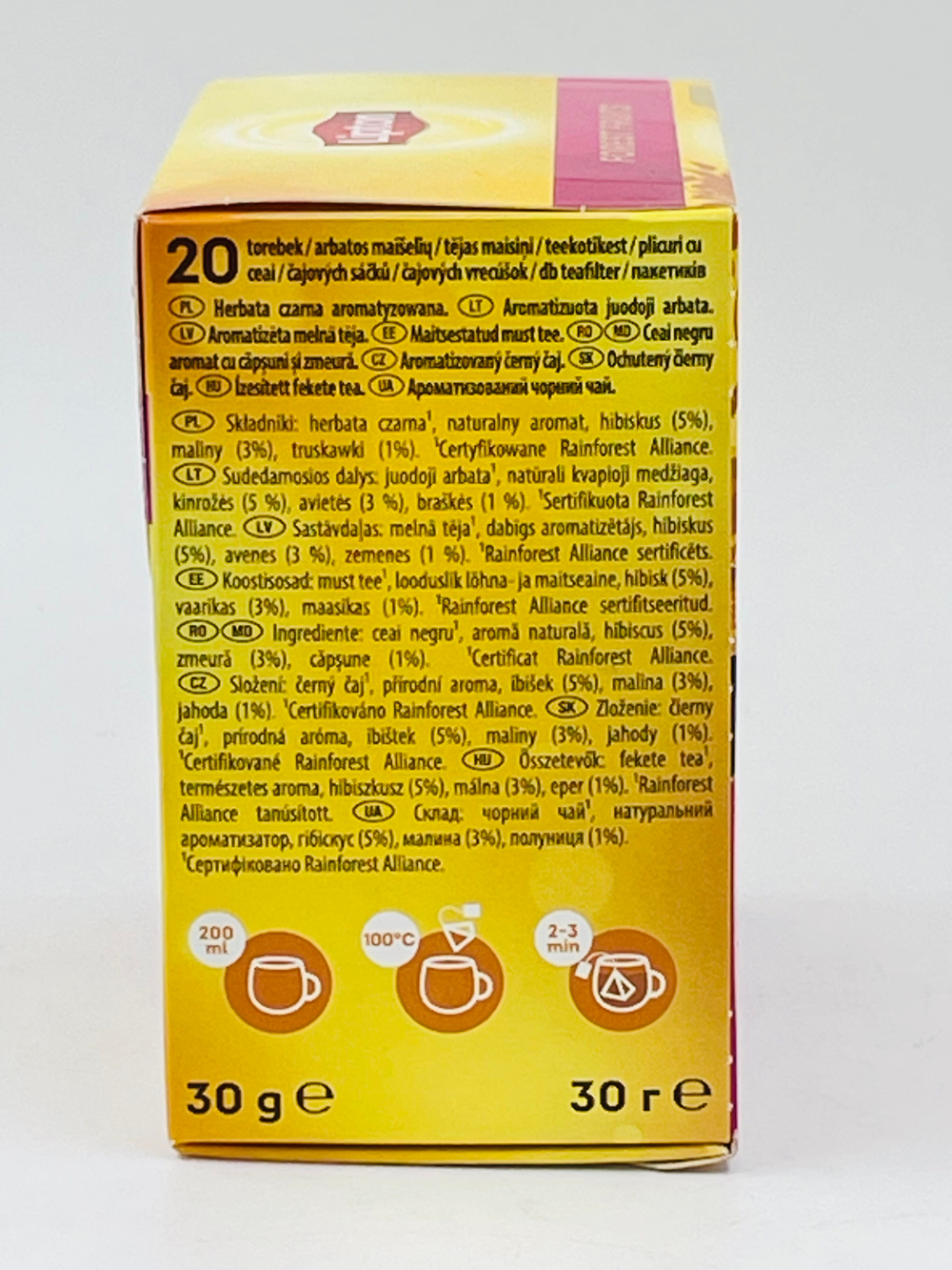 Чай черный Lipton Forest fruits с гибискусом, малиной и клубникой, 20 пирамидок в упаковке, 30 г