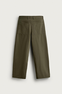 ZARA БРЮКИ СО СКЛАДКАМИ И МЕТАЛЛИЧЕСКИМ КРЮЧКОМ, ХАКИ
