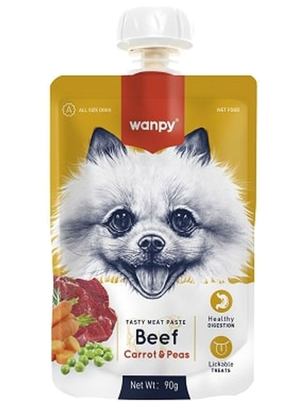 Wanpy Dog Лакомство для собак Мясной мусс из говядины и моркови с горохом 90 г