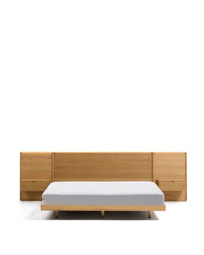Кровать Norlen с 2 тумбочками из натурального шпона дуба, с подсветкой, 180 x 200 см