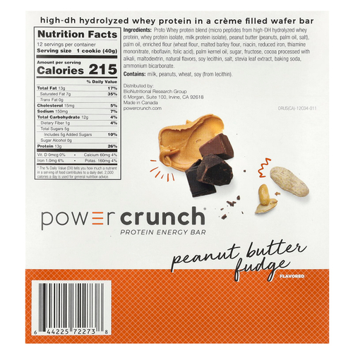 BNRG, Power Crunch®, протеиновый батончик, помадка с арахисовой пастой, 12 батончиков по 40 г (1,4 унции)