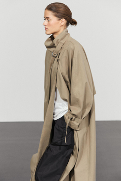 Massimo Dutti Длинный тренч с пряжками, бежевый