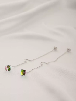 Серьги-протяжки Миражи с зелеными кристаллами Swarovski