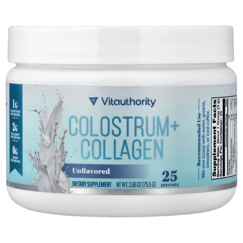 Vitauthority, молозиво с коллагеном, без вкусовых добавок, 75,5 г (2,66 унции)