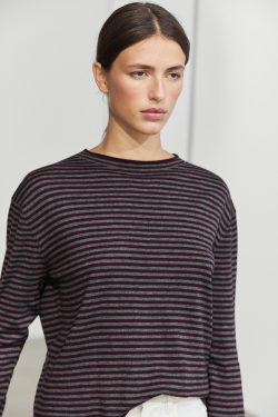 Massimo Dutti Трикотажный свитер с воротником-стойкой в полоску, кротово-коричневый