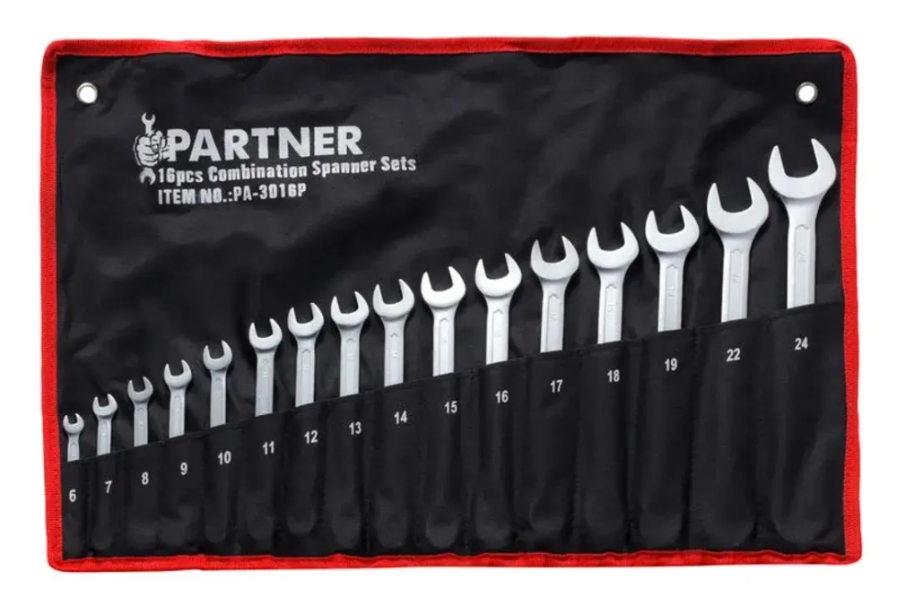 Набор ключей комбинированных 16пр.(6-19,22,24), на полотне Partner PA-3016P