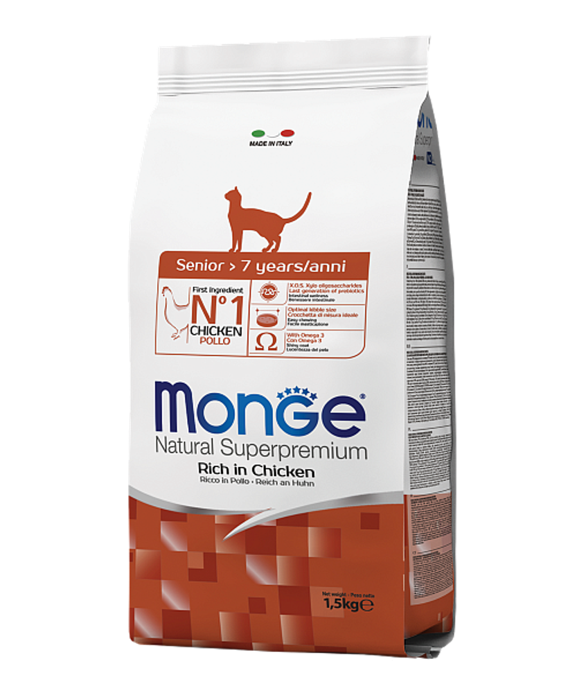 Сухой корм Monge Senior для кошек в возрасте, курица, 1.5 кг