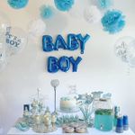 Гирлянда буквы надпись "BABY" синий 38'' / 81 см (воздух)