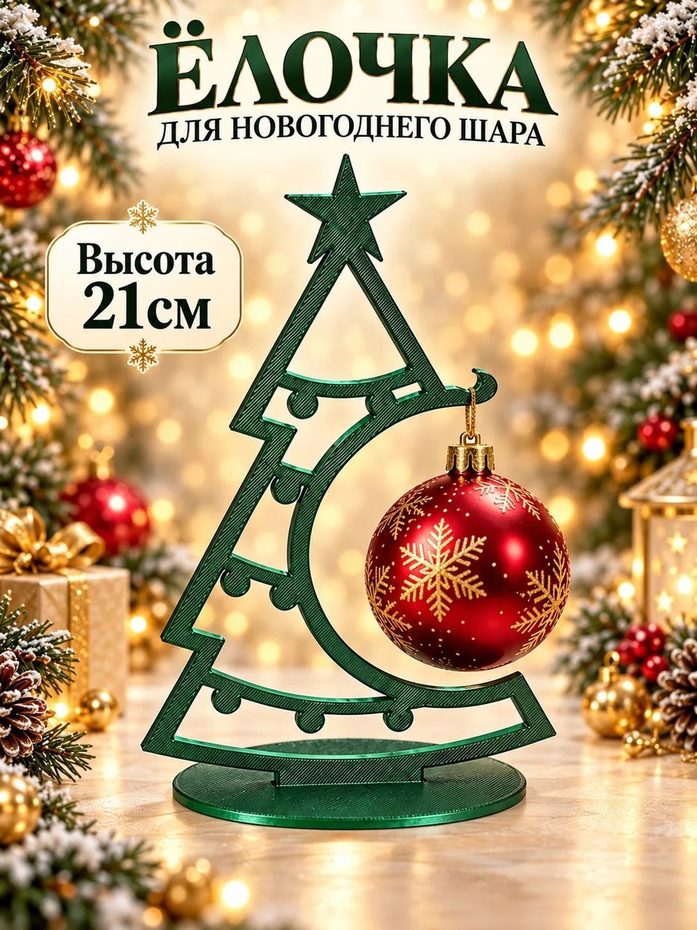 Ёлочка-подставка для новогоднего шара 21 см, тёмно-зелёная (3D077-4)