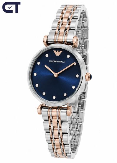 Emporio Armani AR11092 Gianni T-Bar женские наручные часы — синий циферблат и двухцветный стальной браслет