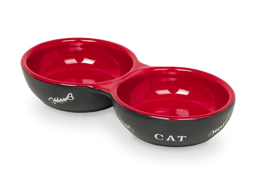 Миска двойная 22x11,5x3,5см 0,26л кер. кр/чер с рис. CAT Nobby Миска двойная 22x11,5x3,5см 0,26л кер. кр/чер с рис. CAT Nobby