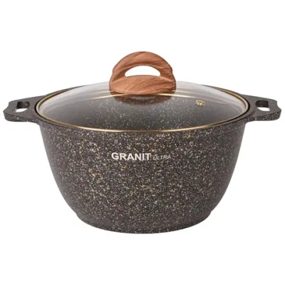 Кастрюля 3л «Granit ultra» (black-gold) со стеклянной крышкой кгбг32а