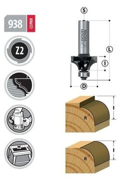 Фреза радиусная с подшипником R=4.8 D=22.2 L=56 S=8mm