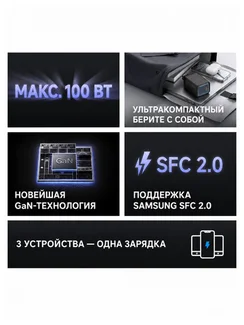 Сетевое зарядное устройство Mcdodo GaN Mini 100W, 2 USB-C + USB-A, быстрая зарядка, черный